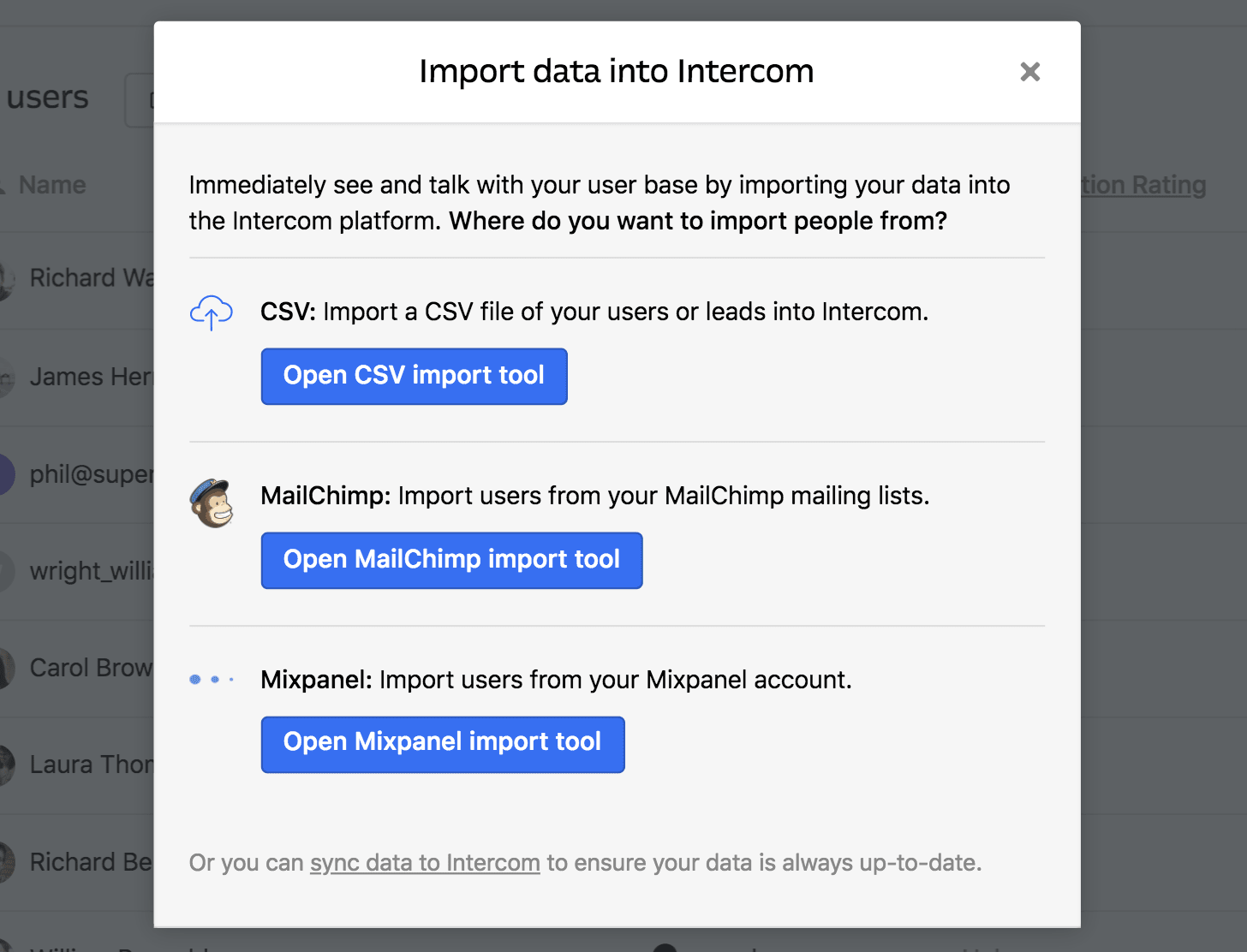 BigQuery to Intercom - Open CSV Import Tool Button